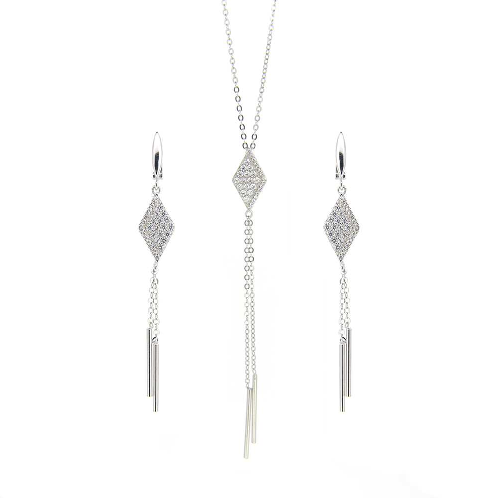 Set Argint 925 cercei lant pandantiv decorat zirconiu alb -