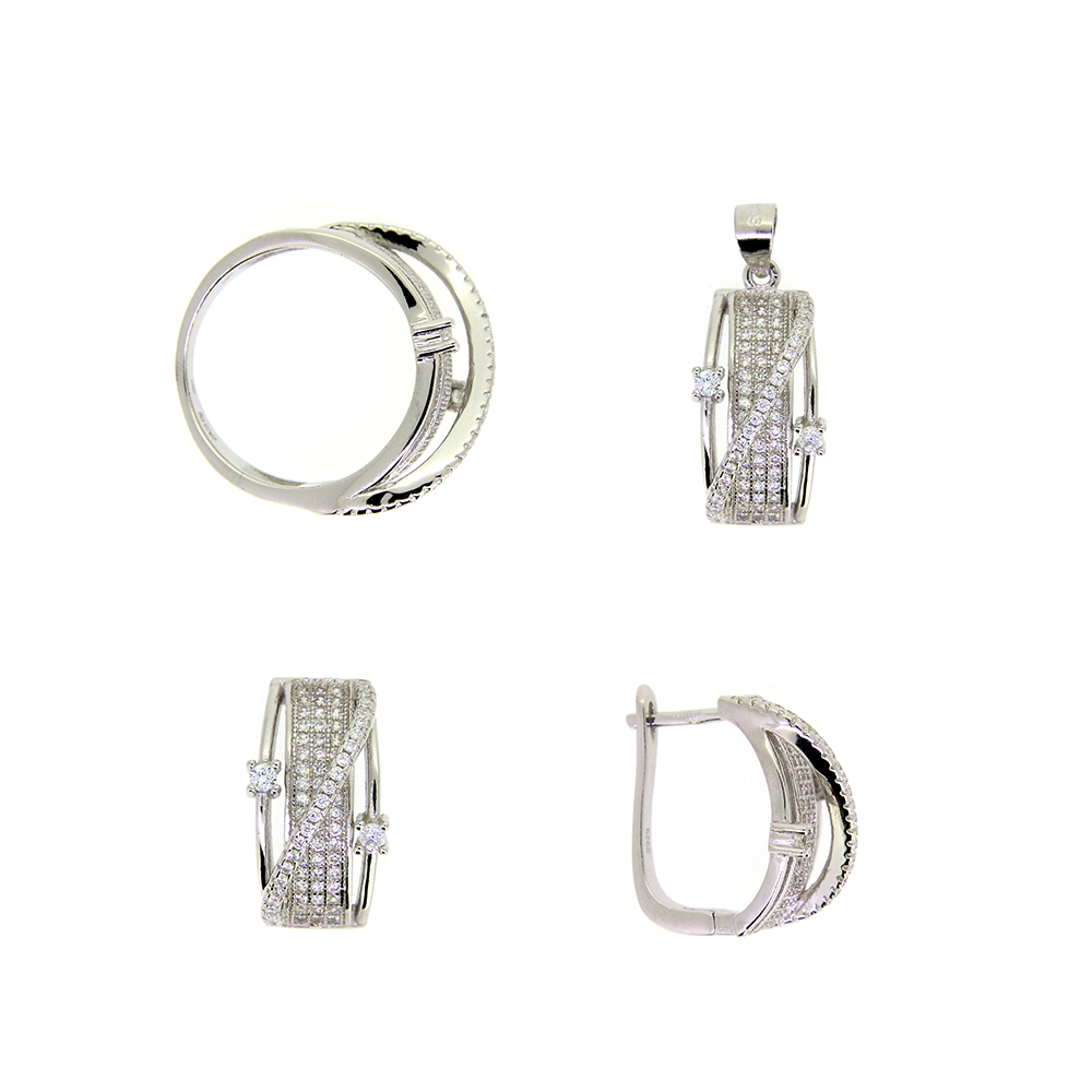 Set deosebit din Argint 925 si zirconii albe cu inel, pandantiv si cercei