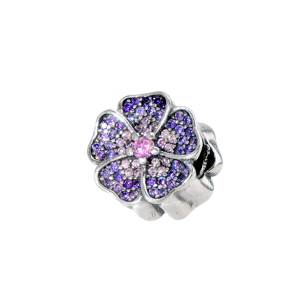 Talisman argint Flower cu zirconii mov
