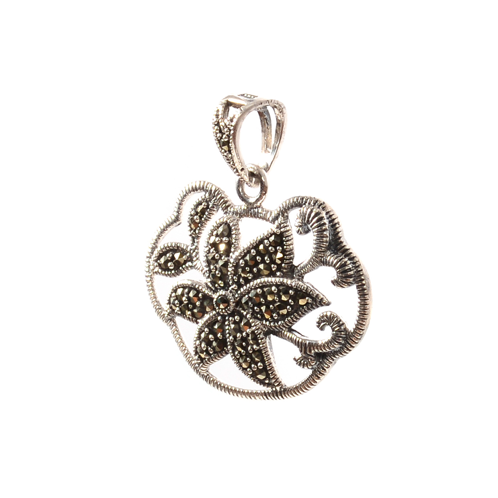 Pandantiv argint floare cu marcasite
