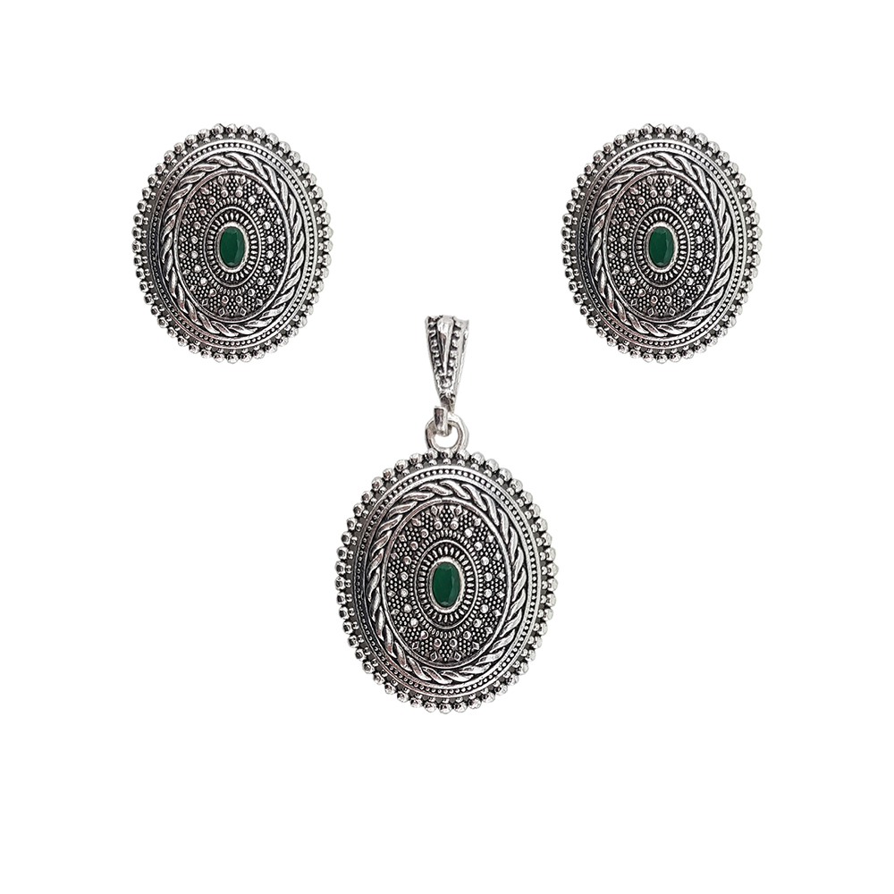Set argint model bizantin cu smaralde