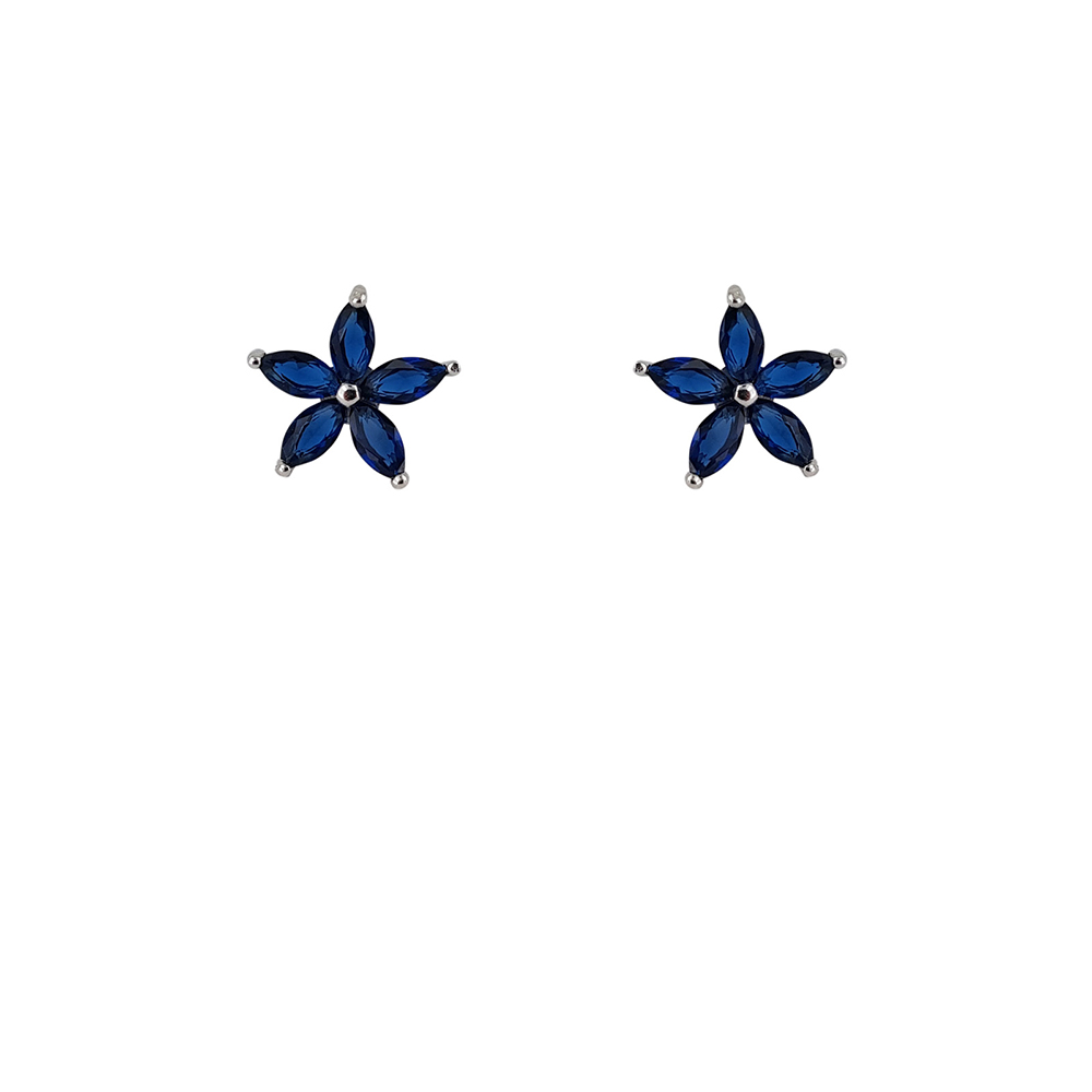 Cercei argint floare cu zirconii bleumarin