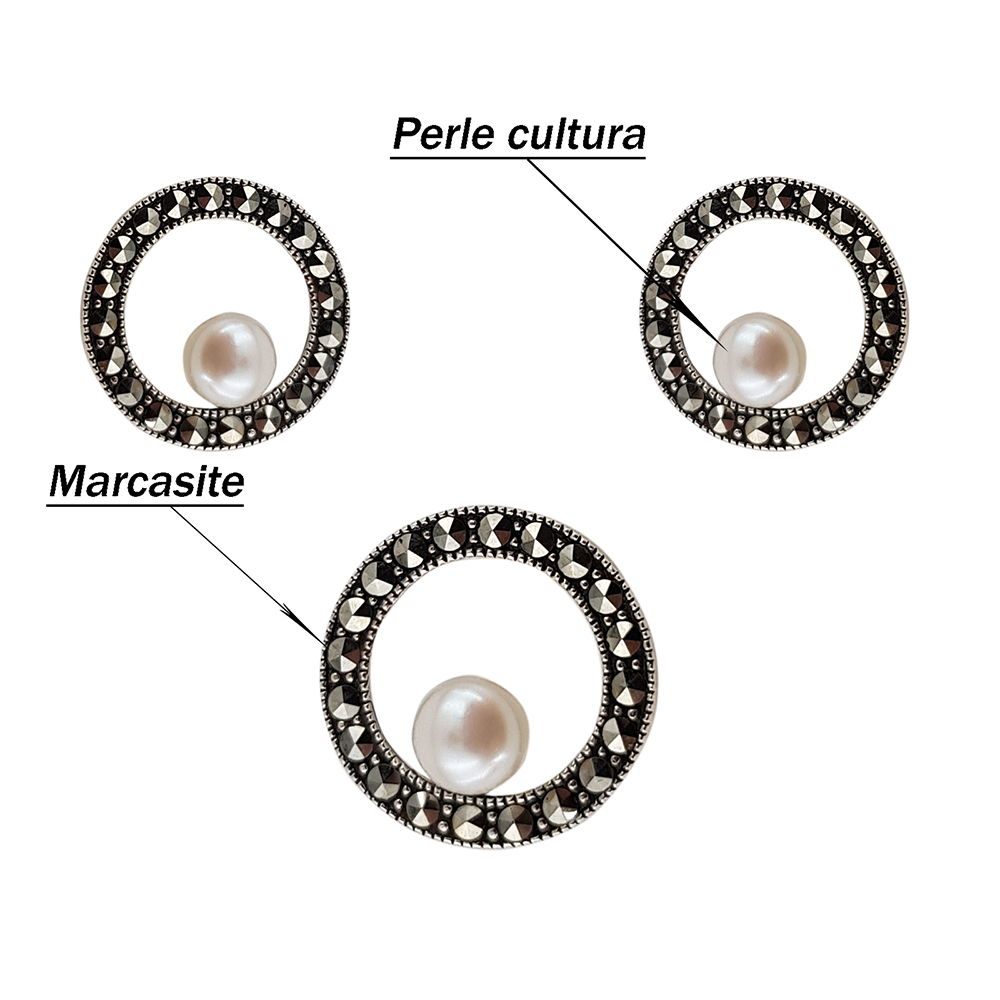 Set argint Monique cu marcasite si perle de cultura