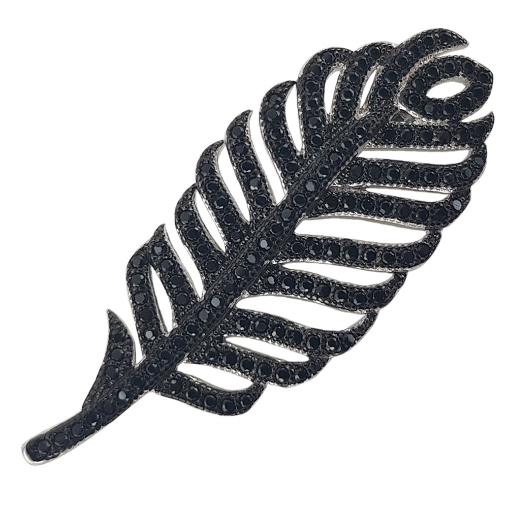 Brosa argint black leaf cu zirconii negre