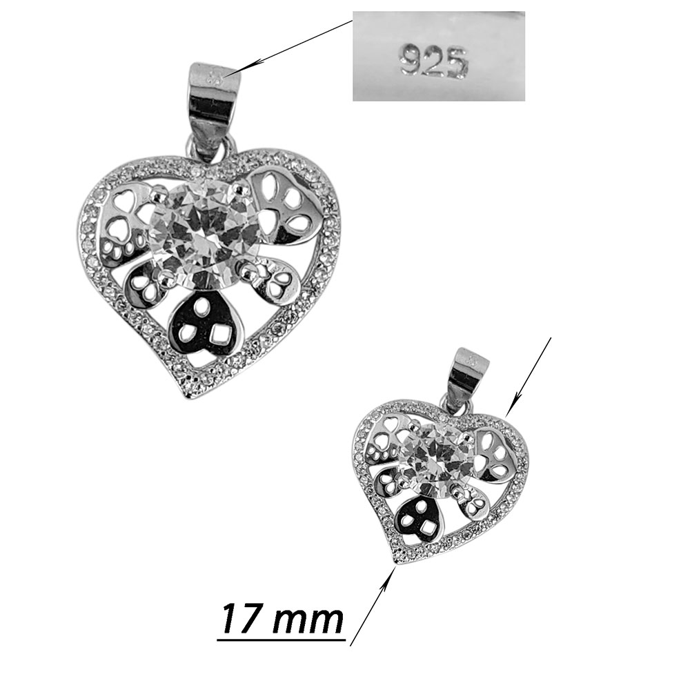 Pandantiv argint unique heart cu zirconii albe