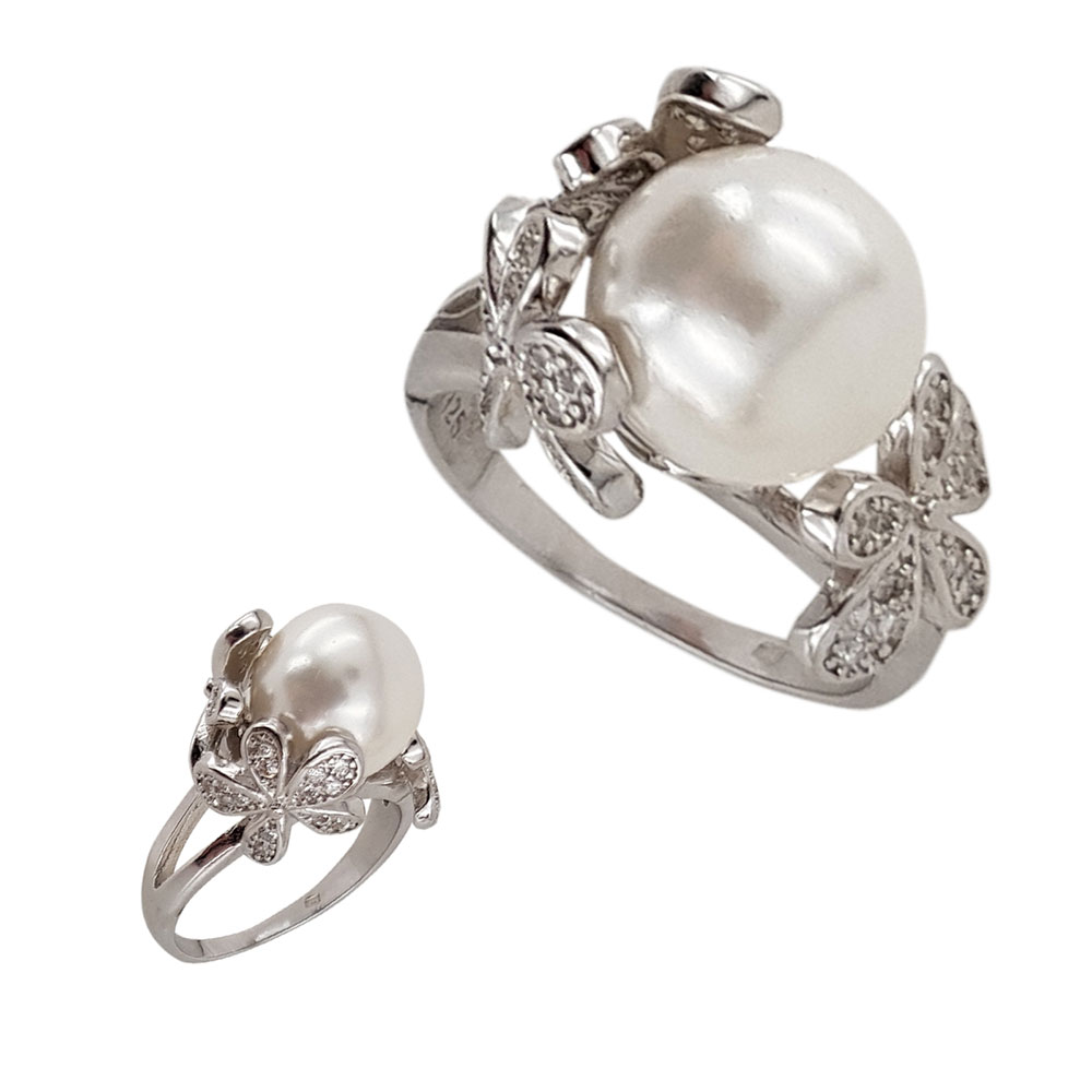 Inel argint Aylina cu perla si zirconii albe, marime 51