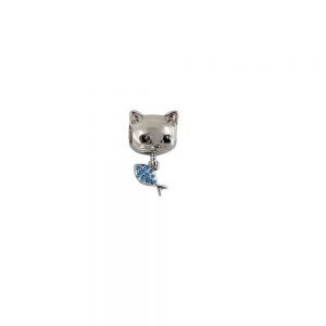 Talisman argint pisica cu zirconii aquamarin