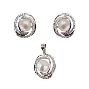 Set argint Ellery cu perla si zirconii