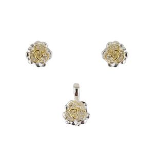 Set argint bicolor cu flori din argint Chloe