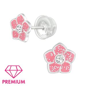 Cercei argint Pink Daisy cu email si zirconiu