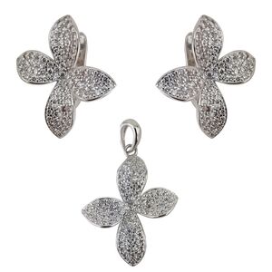 Set argint elegant floare cu zirconii Flor