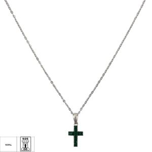 Lant argint cruciulita Green crystal